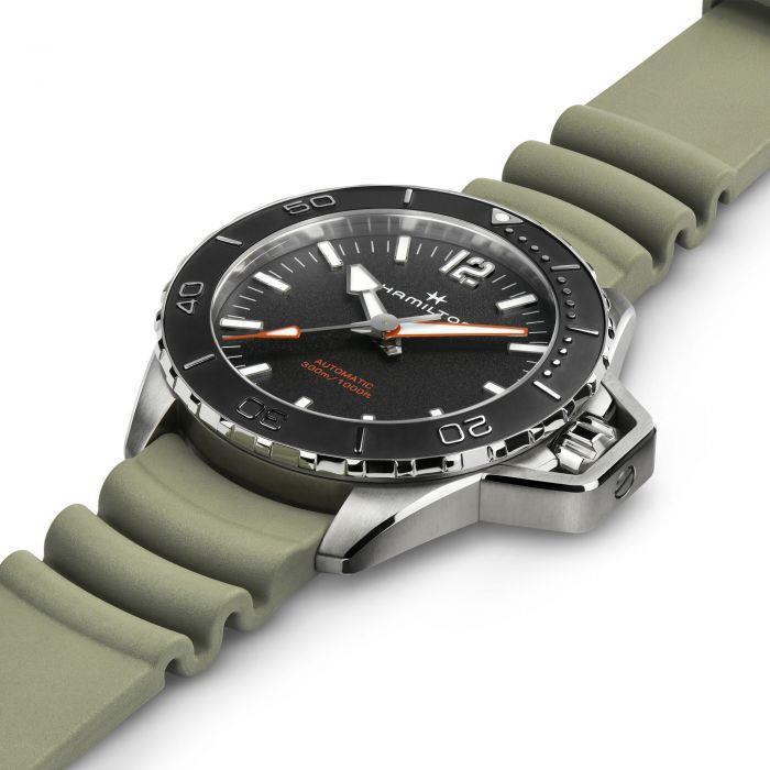 Hamilton Khaki Navy Frogman Automatic Black Dial Green Rubber Strap Men's Watch H77825331