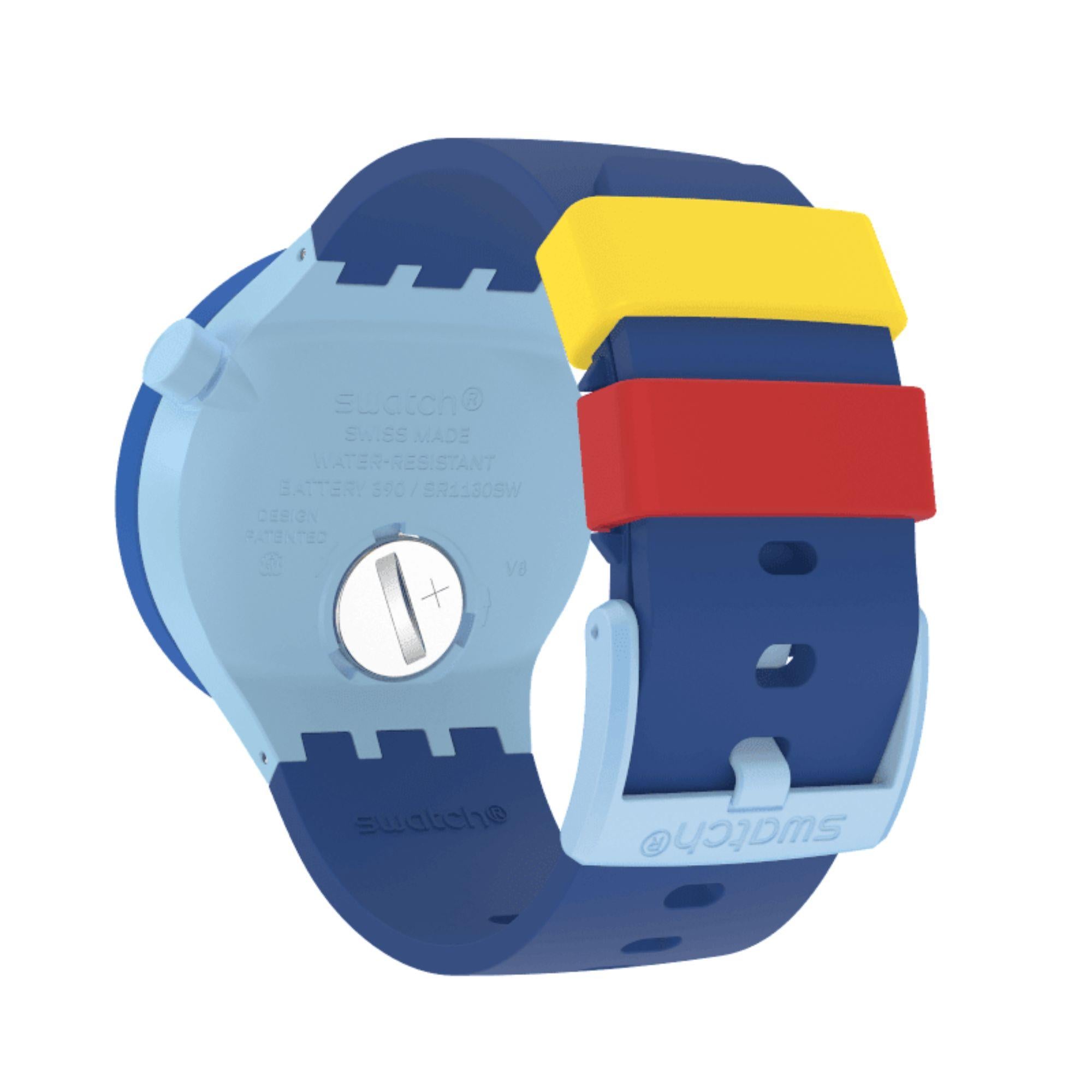 Swatch Big Bold Bioceramic Peace Hand Love Quartz White Dial Blue Silicone Strap Unisex Watch SB03N105