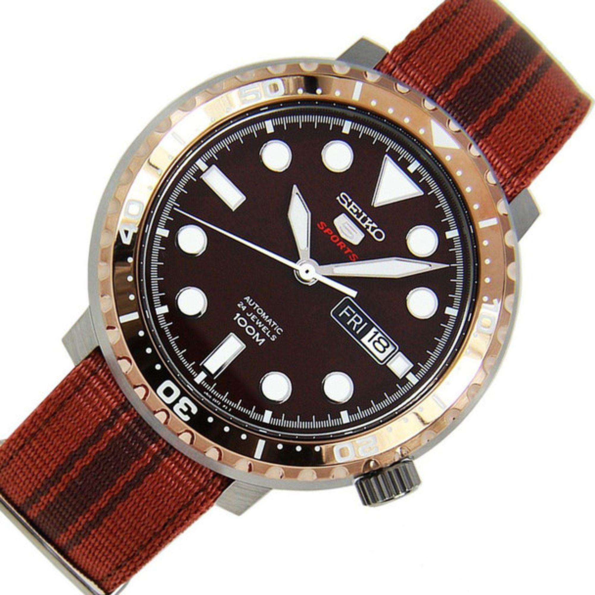 Seiko 5 Sports Bottle Cap Root Beer Automatic Brown Dial Brown Nylon Strap Men's Watch SRPC68K1