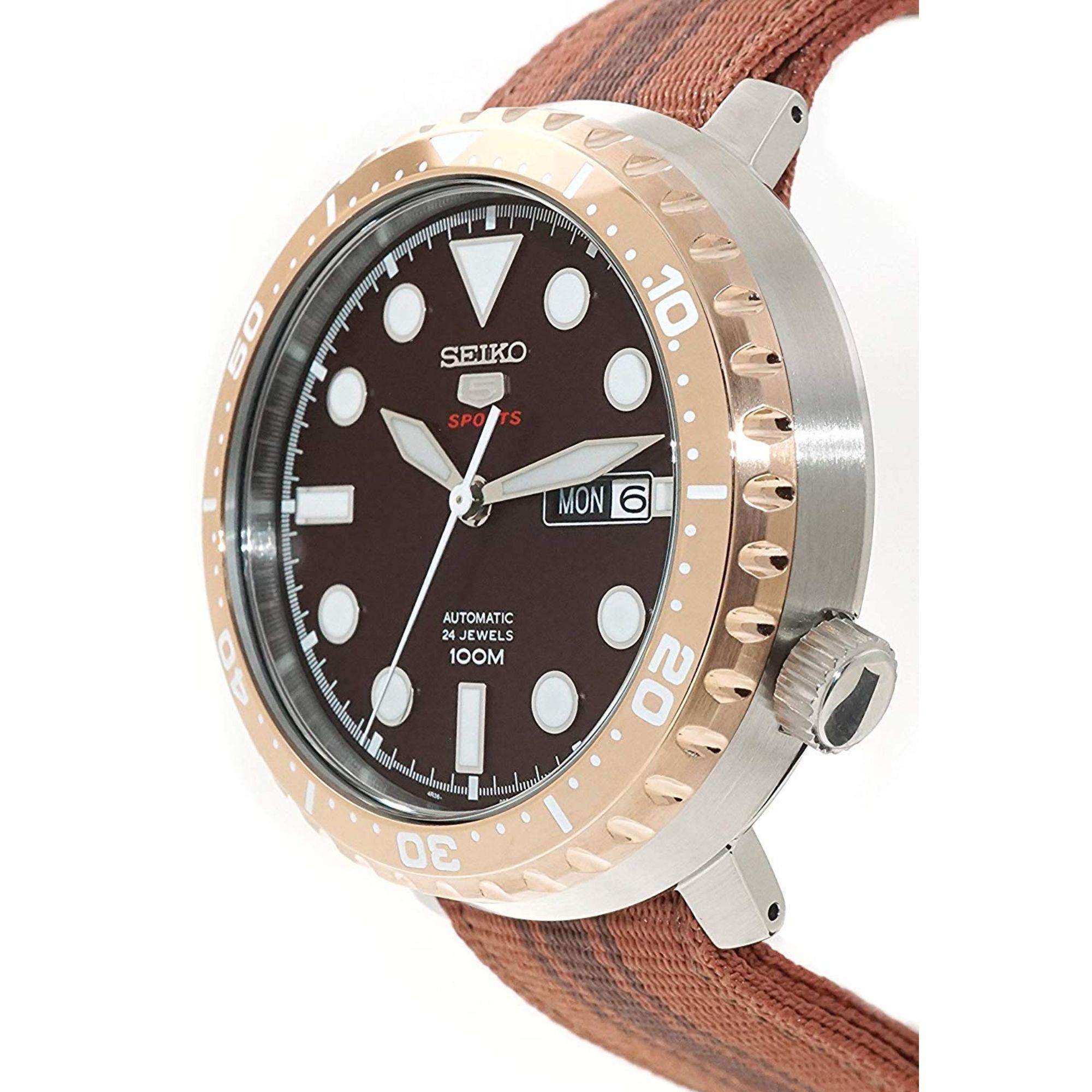 Seiko 5 Sports Bottle Cap Root Beer Automatic Brown Dial Brown Nylon Strap Men's Watch SRPC68K1