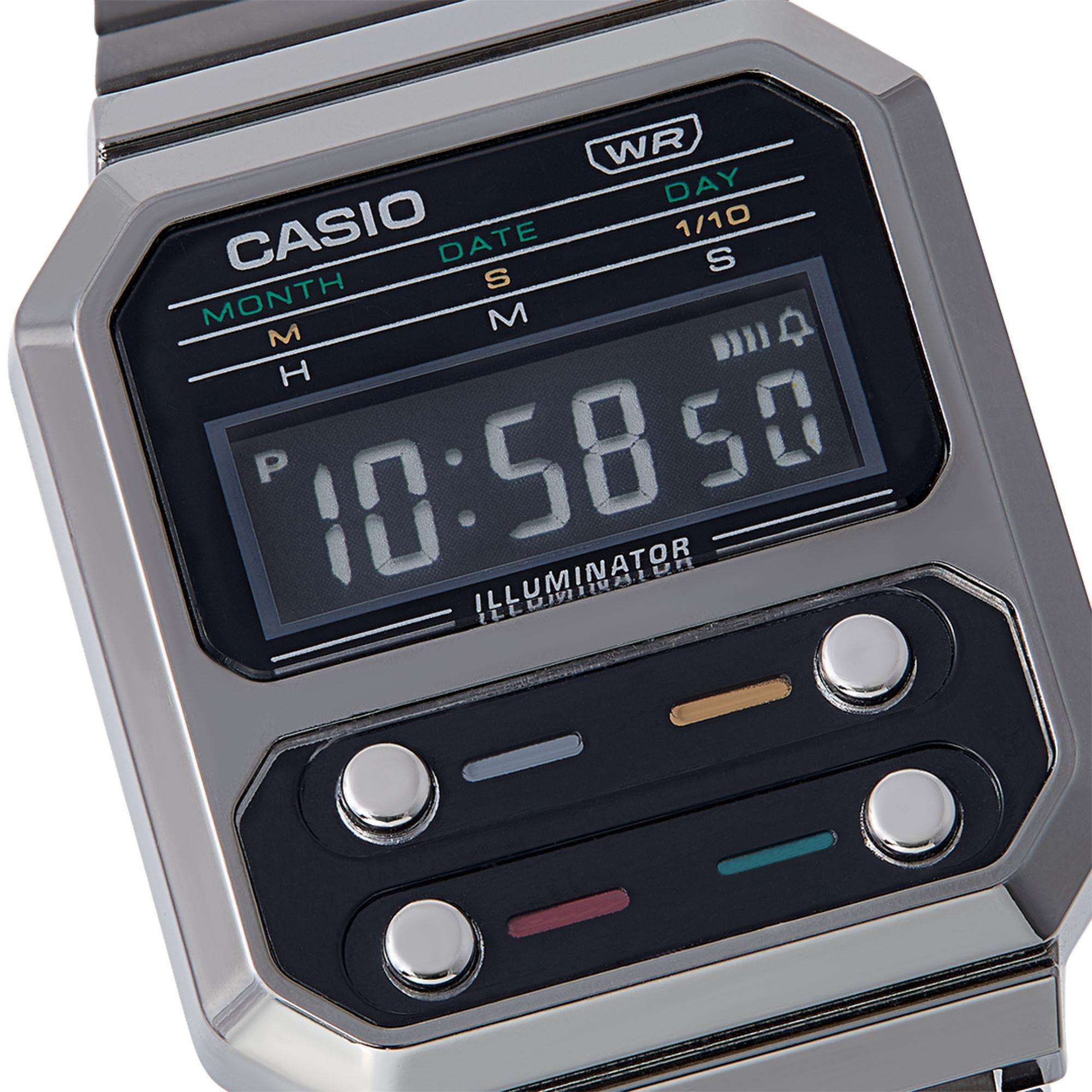 Casio Collection Grey Ion Plated F100 Revival Digital Men's Watch A100WEGG-1AEF