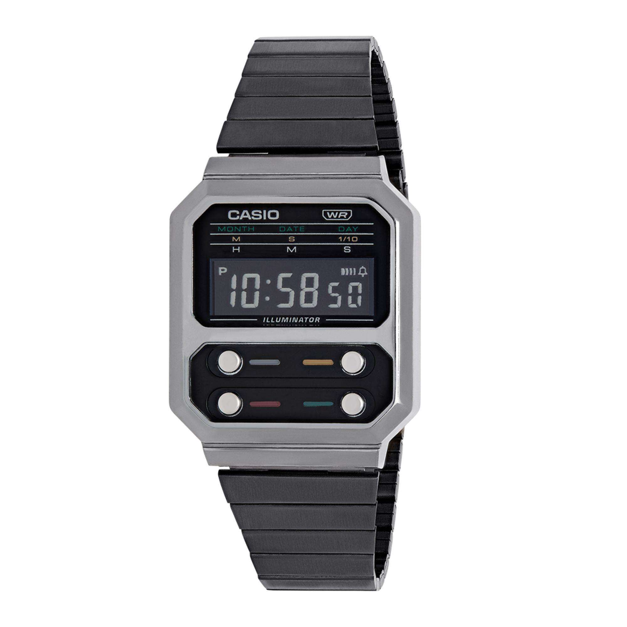 Casio Collection Grey Ion Plated F100 Revival Digital Men's Watch A100WEGG-1AEF