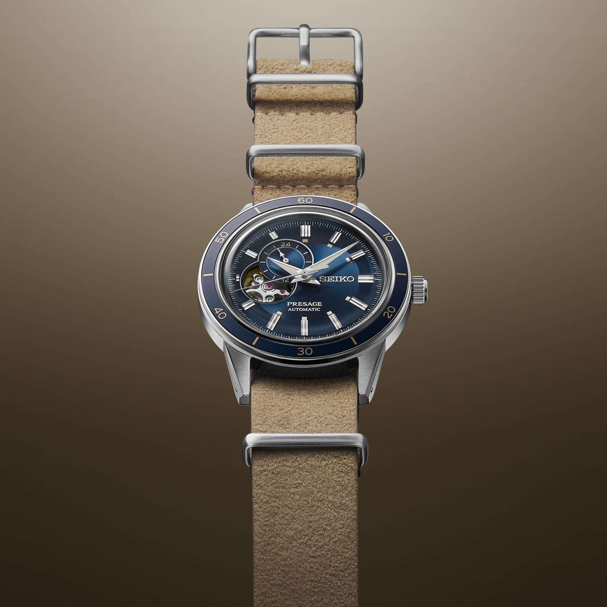 Seiko Presage Style 60s Automatic Blue Dial Beige Leather Strap Men’s Watch SSA453J1