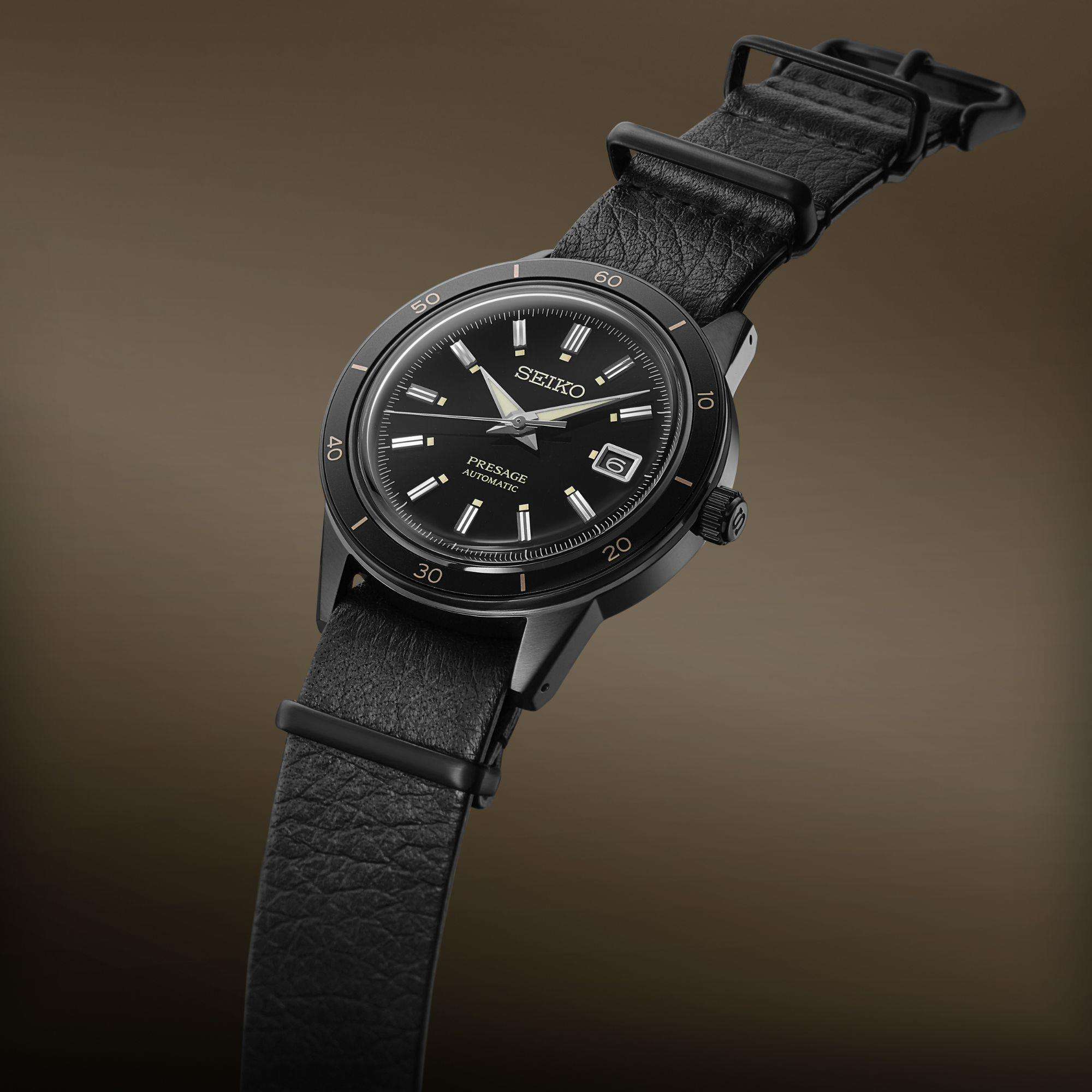 Seiko Presage Style 60's Automatic Black Dial Black Leather Strap Men's Watch SRPH95J1