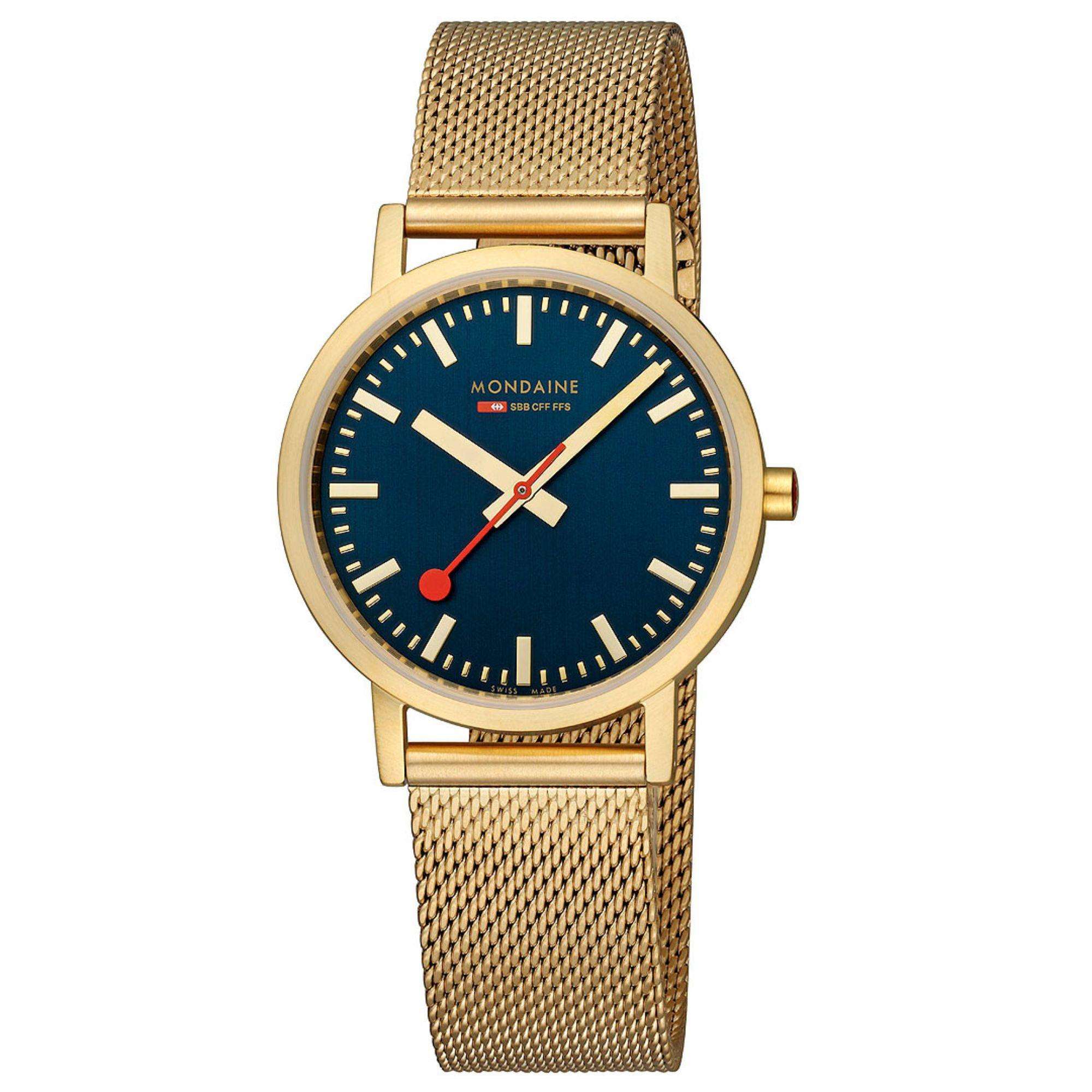 Mondaine Classic Deep Ocean Blue IP Gold Mesh Bracelet Blue Dial Unisex Watch A660.30314.40SBM