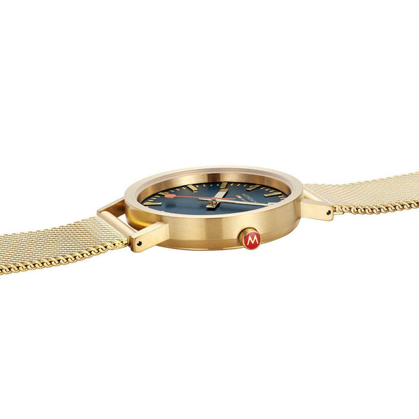 Mondaine Classic Deep Ocean Blue IP Gold Mesh Bracelet Blue Dial Unisex Watch A660.30314.40SBM