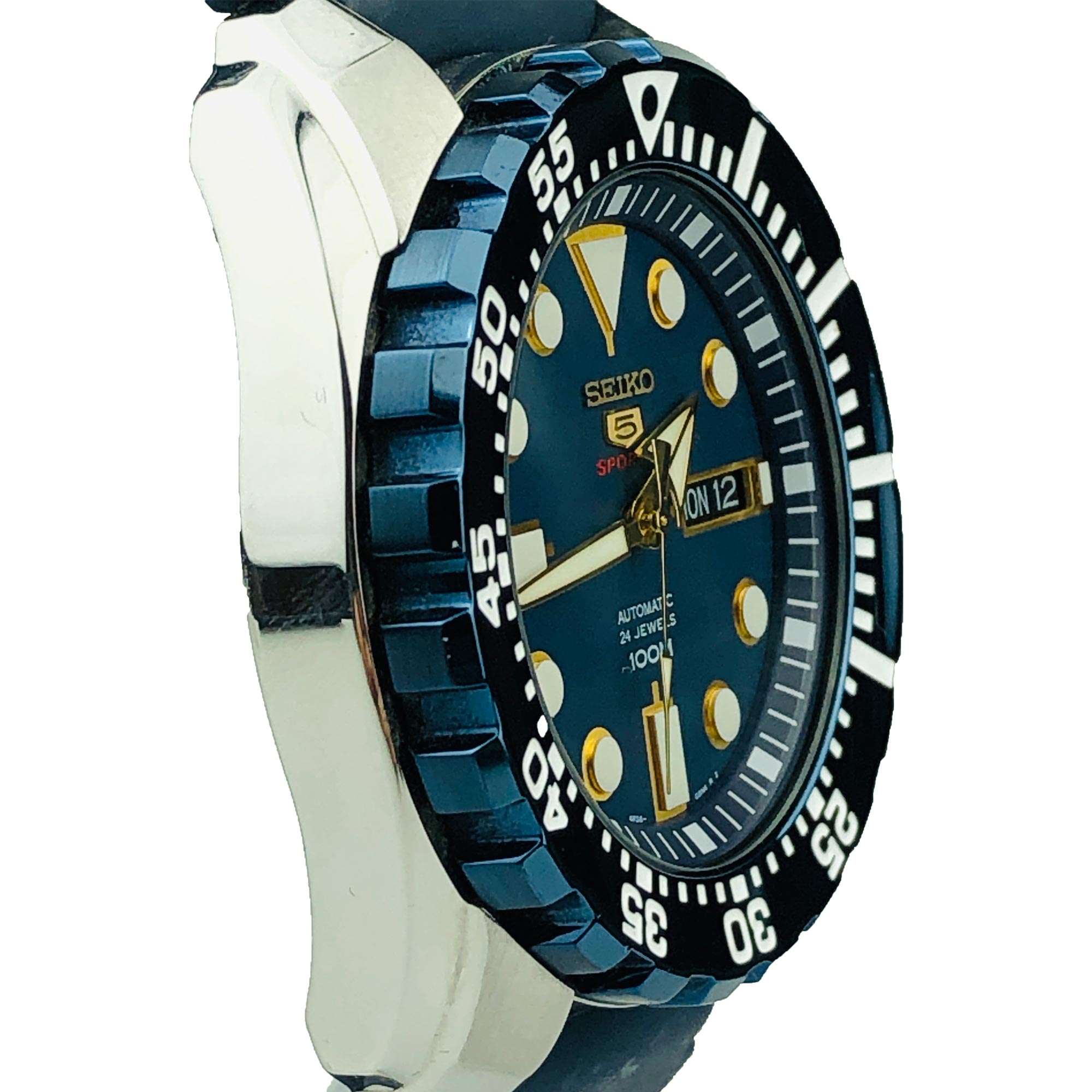 Seiko 5 Sports Automatic  'Blue Monster' Silicone Strap Blue Dial Men's Watch SRP605K2