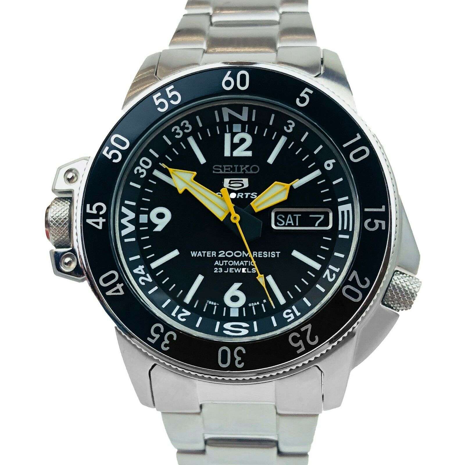 Seiko 5 Sports Land Shark Atlas Automatic Black Dial Steel Men's Watch SKZ211K1