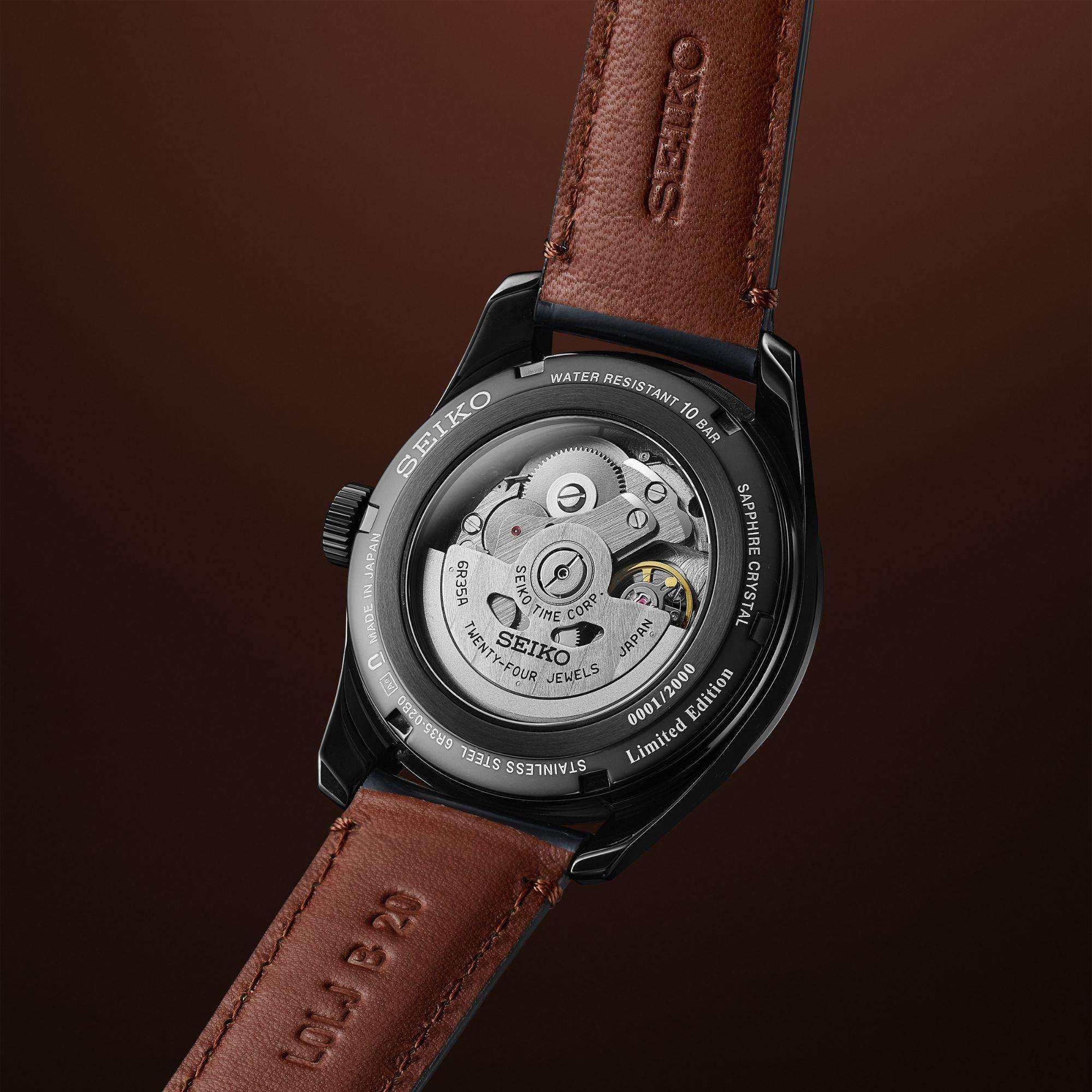 Seiko Limited Edition Presage Sharp Edged Kabuki Red Dial Black Leather Strap Men's Watch SPB331J1