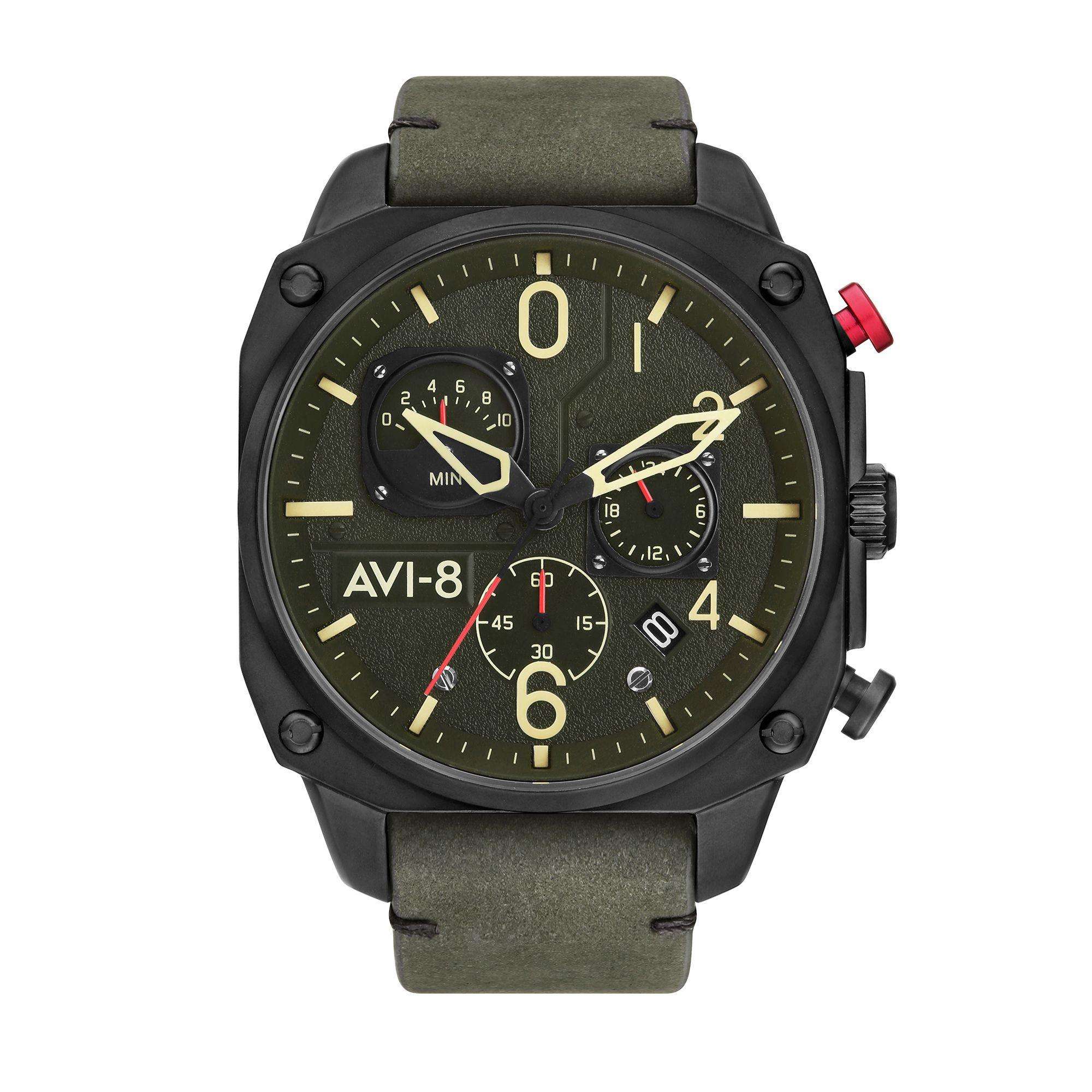 AVI-8 Hawker Hunter Retrograde Chronograph Deep Green Black Mens Watch AV-4052-08