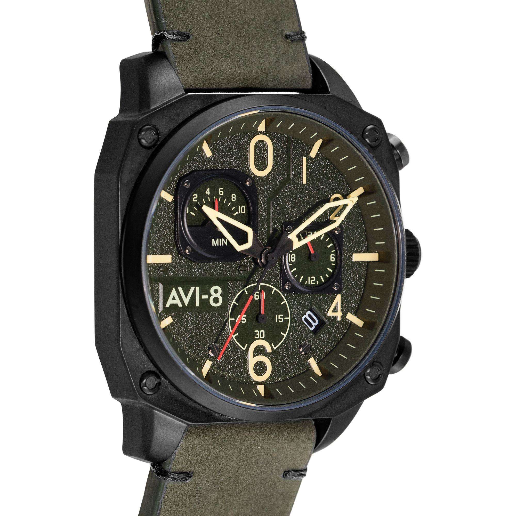 AVI-8 Hawker Hunter Retrograde Chronograph Deep Green Black Mens Watch AV-4052-08