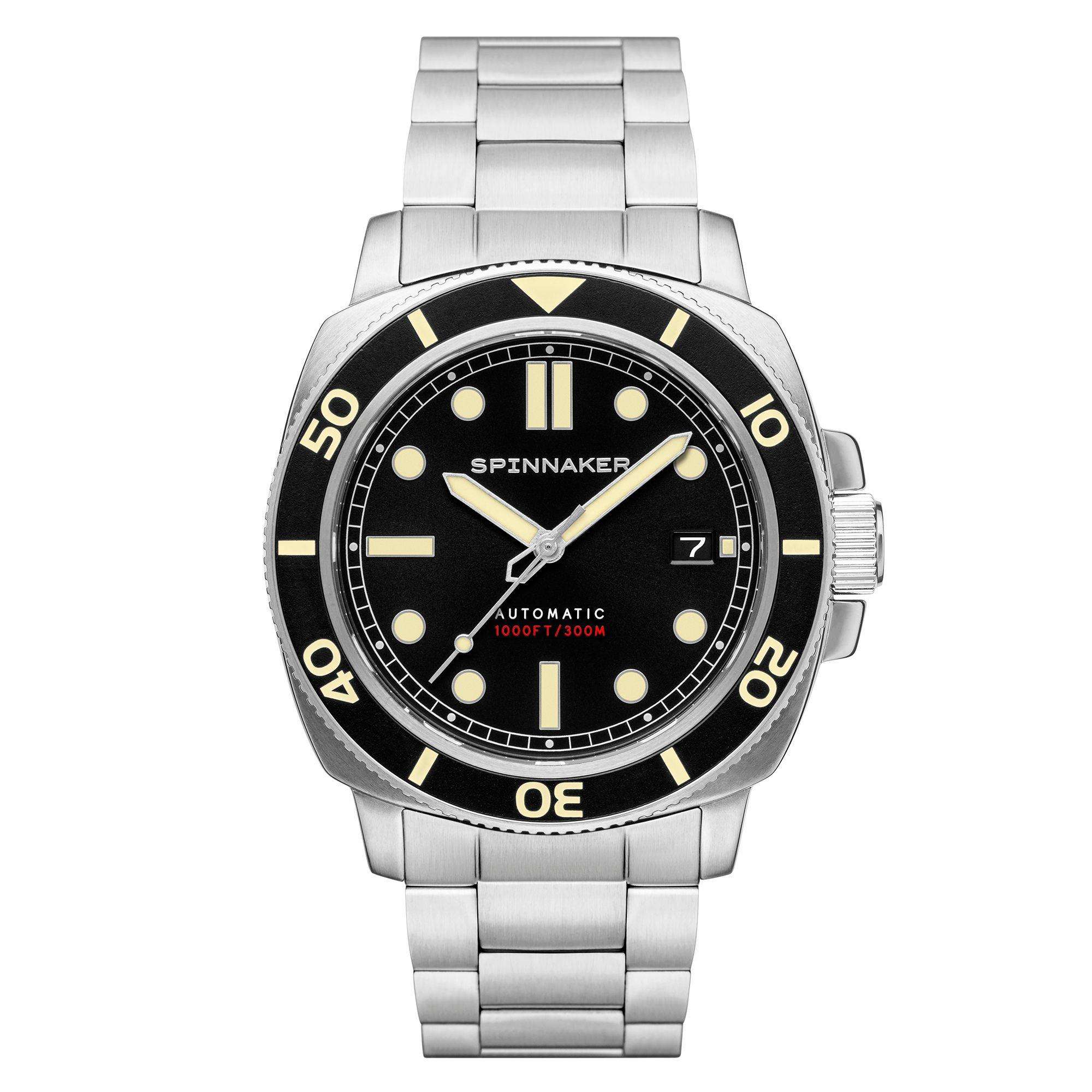 Spinnaker Hull Diver Black Dial Stainless Steel Bracelet Mens Watch SP-5088-11