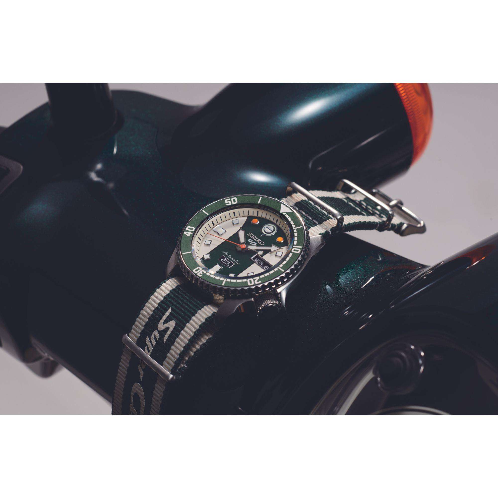 Seiko 5 Sports Honda Super Cub Automatic Multicoloured Dial Fabric NATO Strap Men's Watch SRPJ49K1