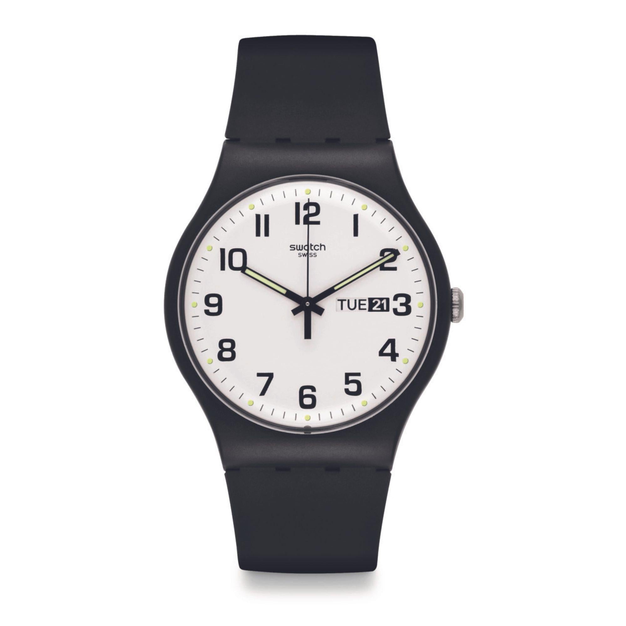 Swatch Classic Twice Again White Dial Black Strap Unisex Watch SO29B7O3