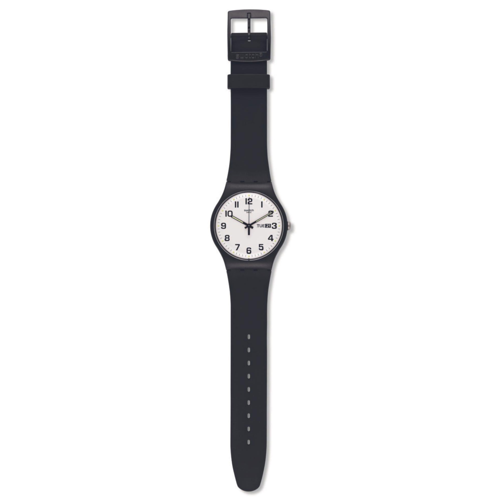 Swatch Classic Twice Again White Dial Black Strap Unisex Watch SO29B7O3