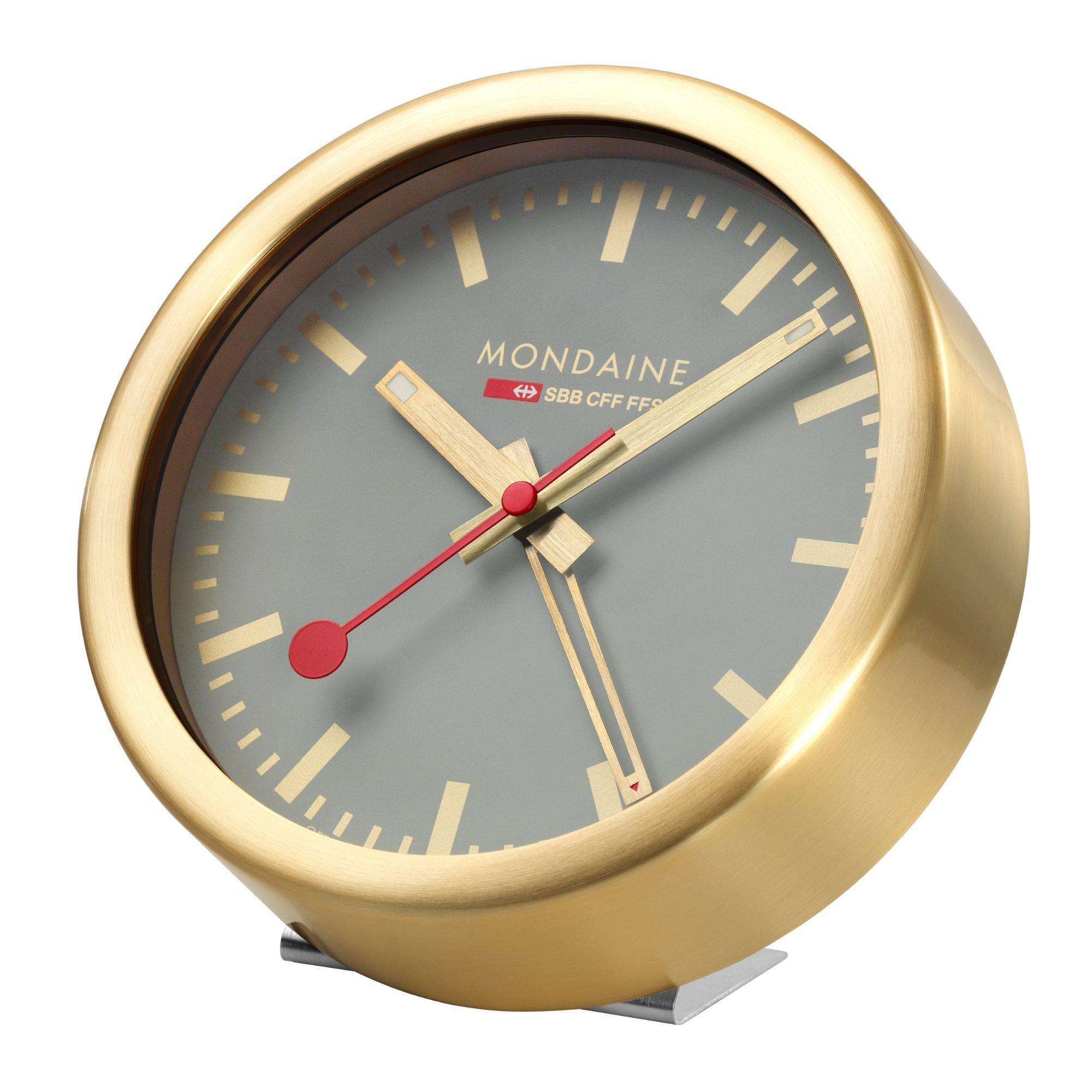 Mondaine Gold-Tone Case Good Grey Table and Alarm Clock A997.MCAL.86SBG