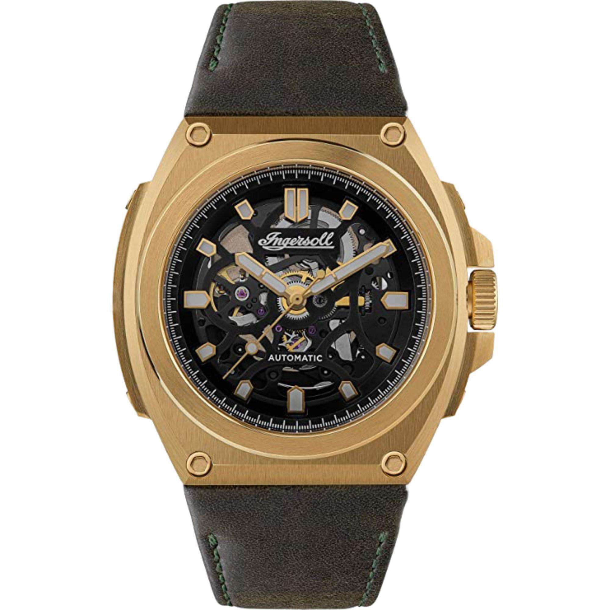 Ingersoll 1892 The Motion Automatic Mens Watch with Black Dial and a Horween Olive Green Leather Strap - I11701B
