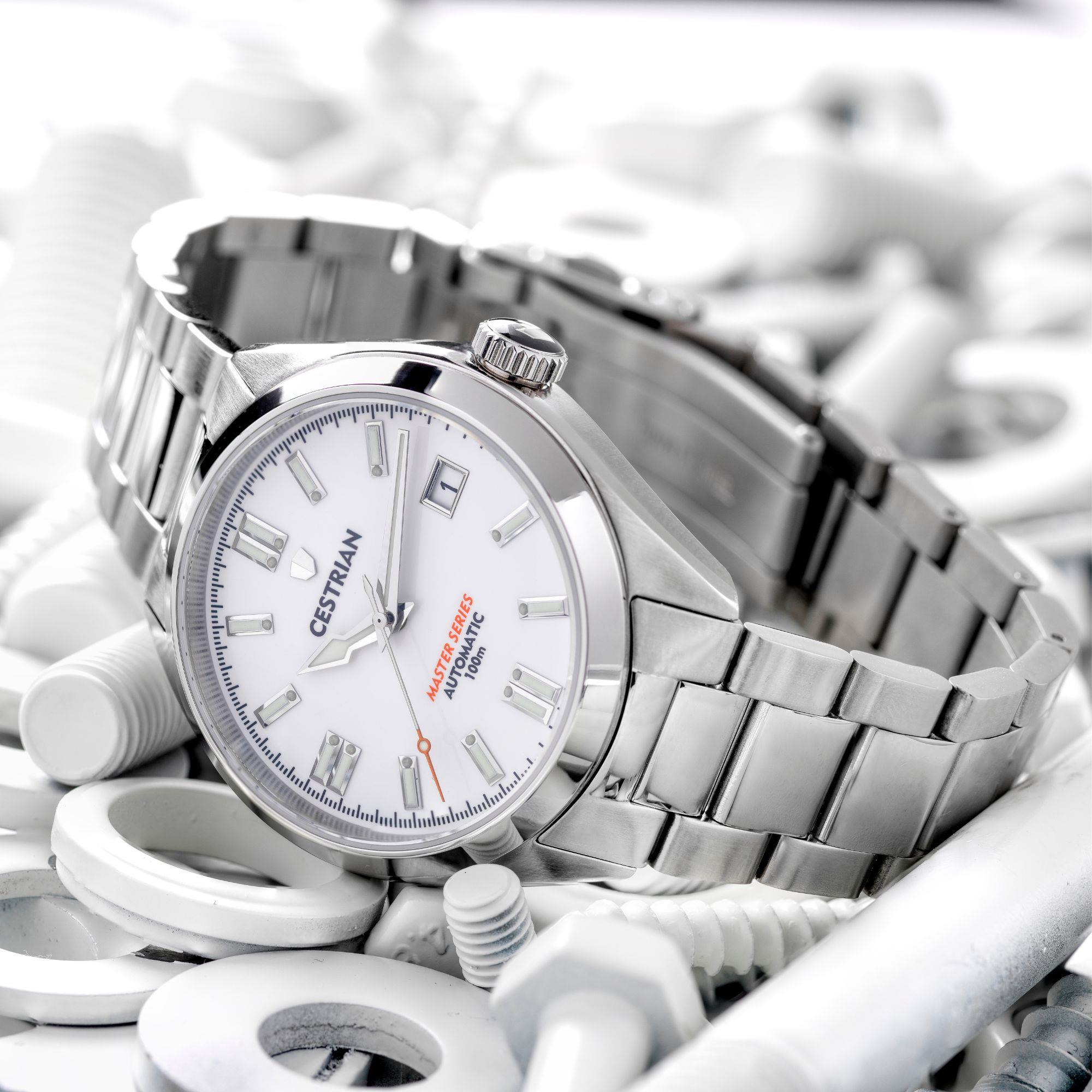 Cestrian Master Series White Dial Steel Bracelet Automatic Mens Watch CM011B0660V1