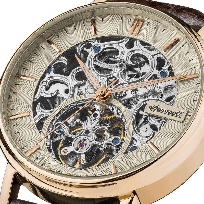 Ingersoll 1892 The Charles Automatic Men's Watch with Champagne Skeleton Dial and Brown Leather Strap - I05805