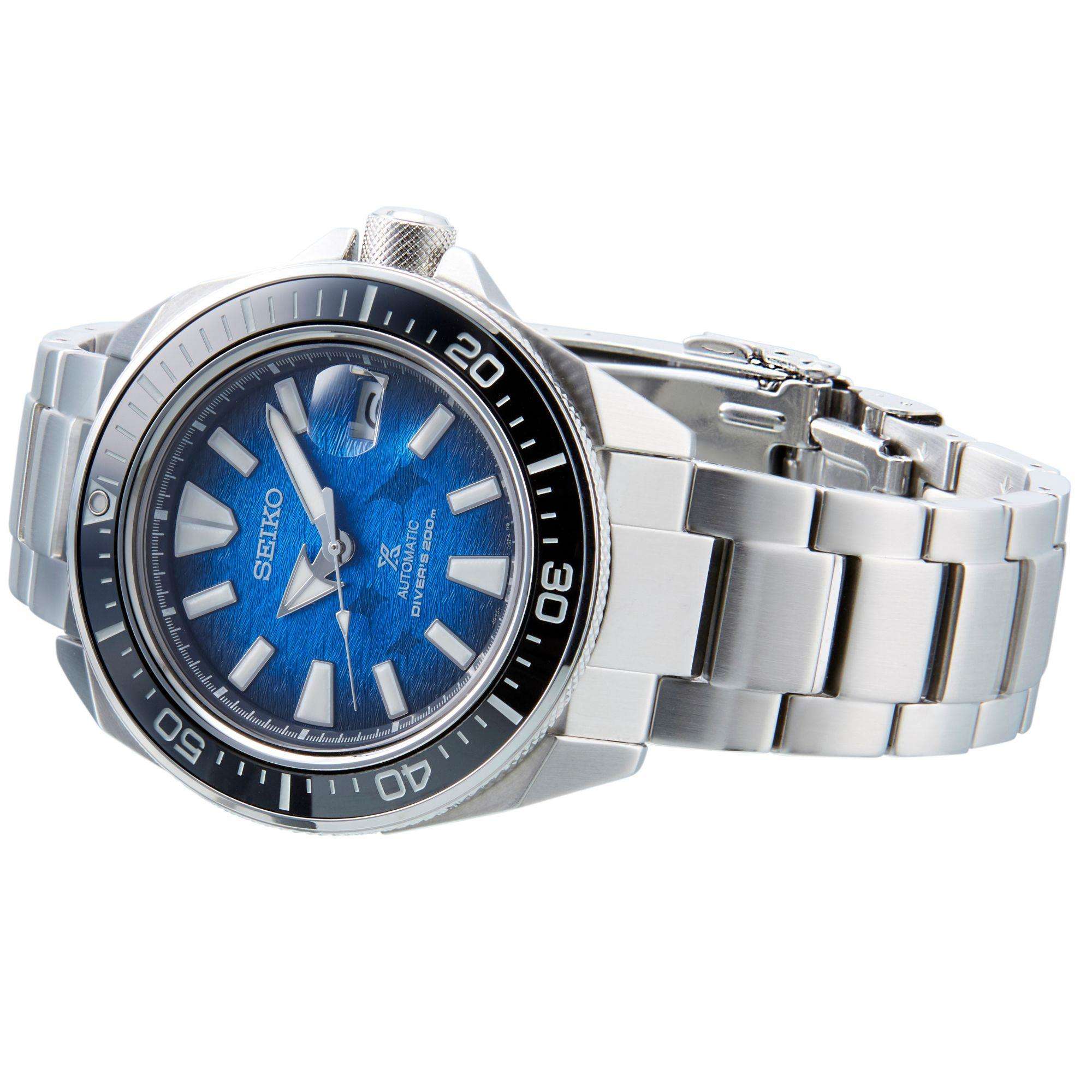 Seiko Prospex Save The Ocean 'Manta' 'King Samurai' Automatic Blue Dial Stainless Steel Bracelet Men's Watch SRPE33K1