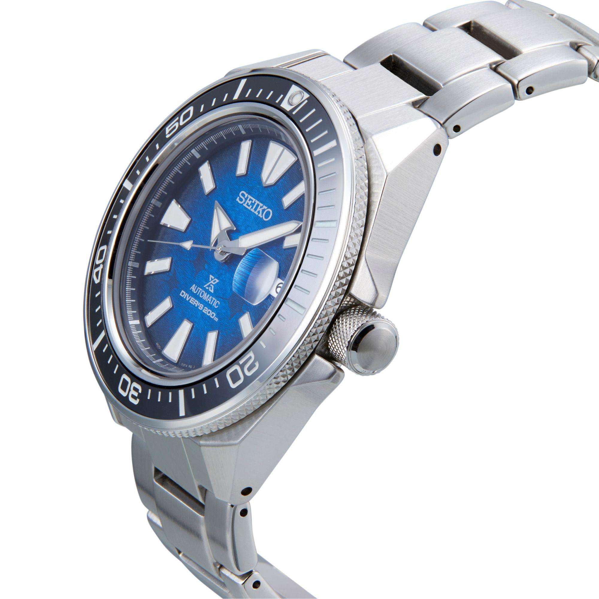 Seiko Prospex Save The Ocean 'Manta' 'King Samurai' Automatic Blue Dial Stainless Steel Bracelet Men's Watch SRPE33K1