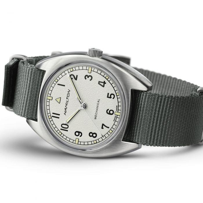 Hamilton Khaki Pilot Pioneer Mechanical Silver Dial Grey NATO Strap Men's Watch H76419951