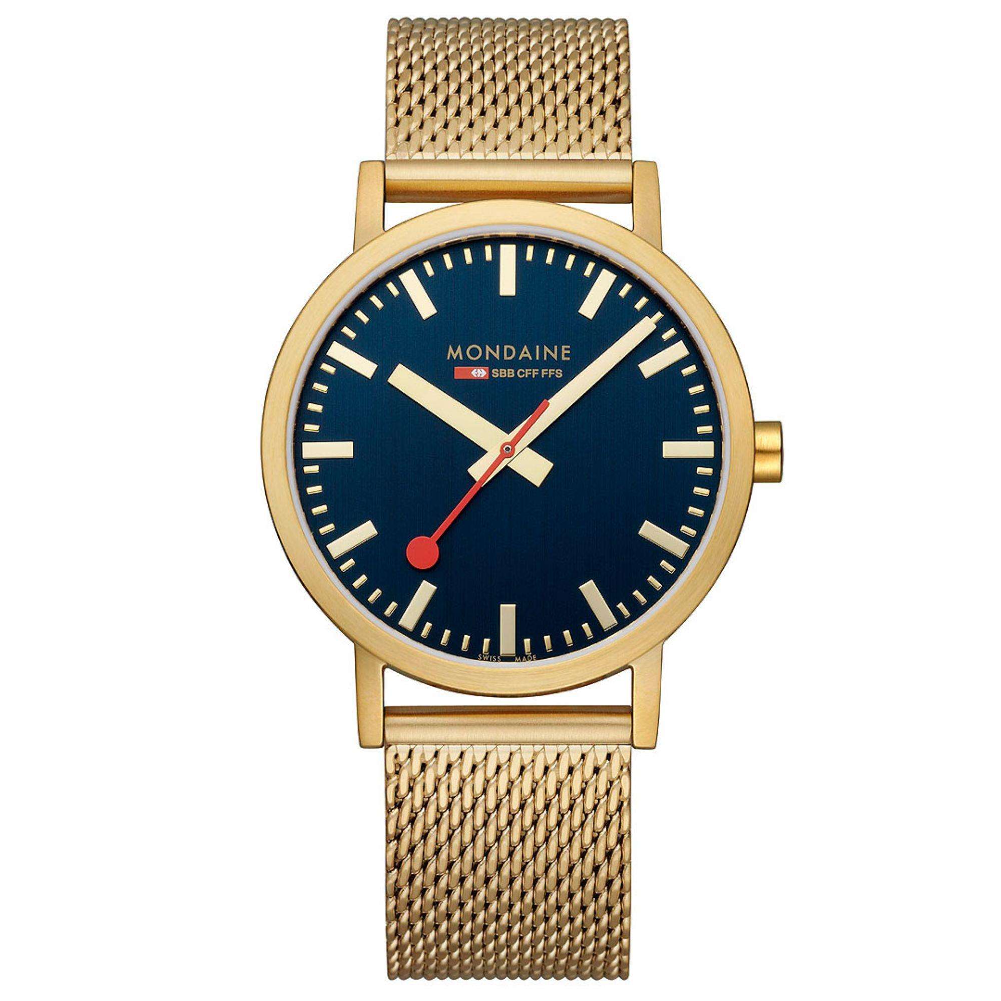 Mondaine Classic Deep Ocean Blue IP Gold Mesh Strap Blue Dial Unisex Watch A660.30360.40SBM