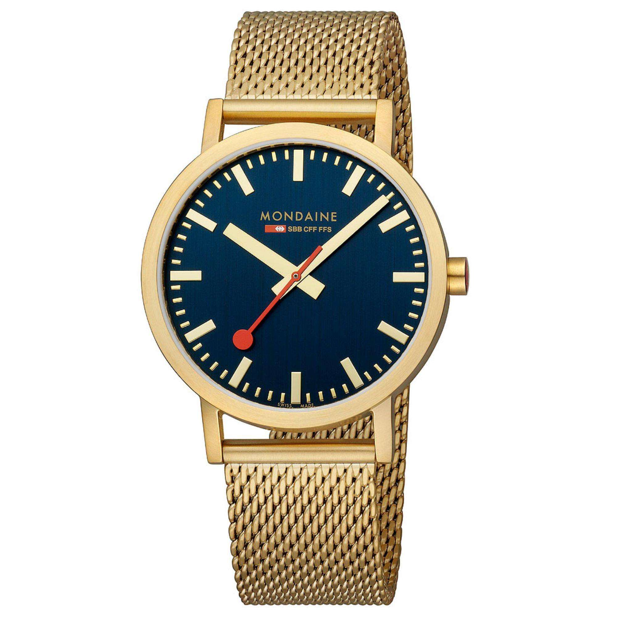Mondaine Classic Deep Ocean Blue IP Gold Mesh Strap Blue Dial Unisex Watch A660.30360.40SBM