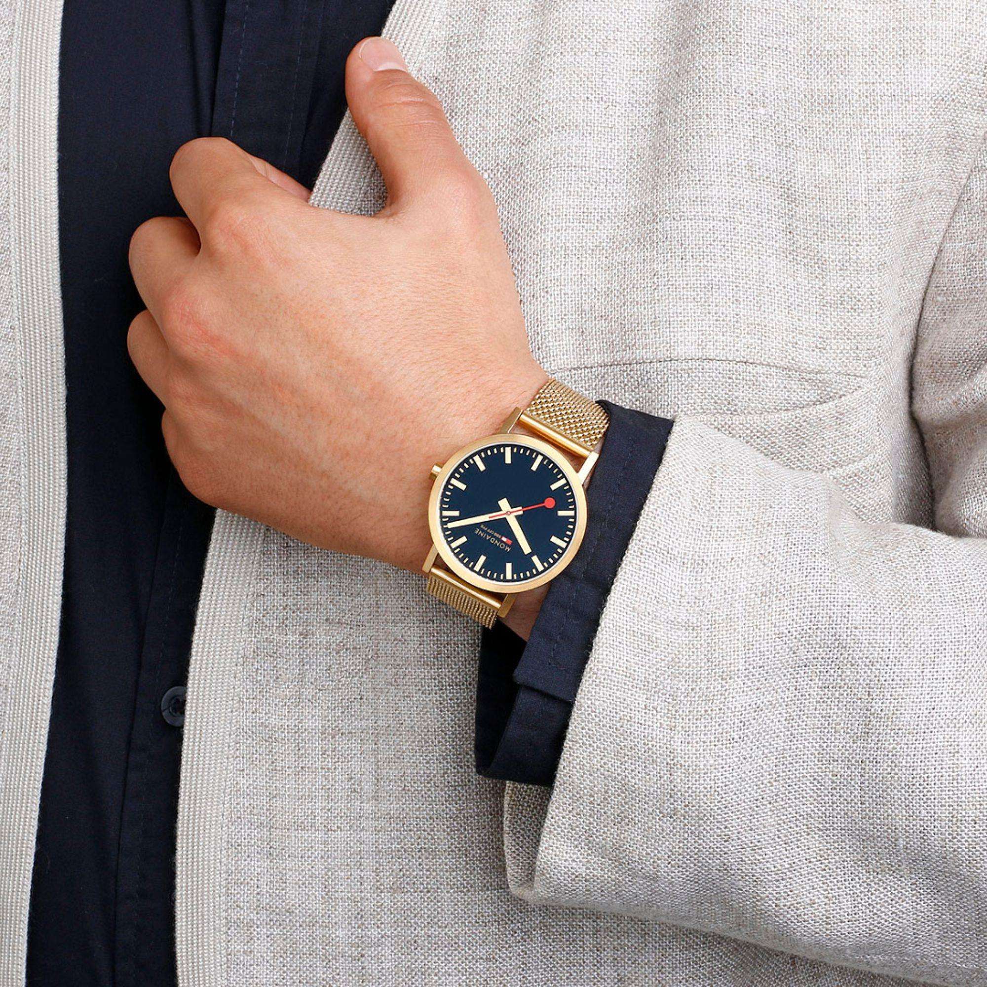 Mondaine Classic Deep Ocean Blue IP Gold Mesh Strap Blue Dial Unisex Watch A660.30360.40SBM