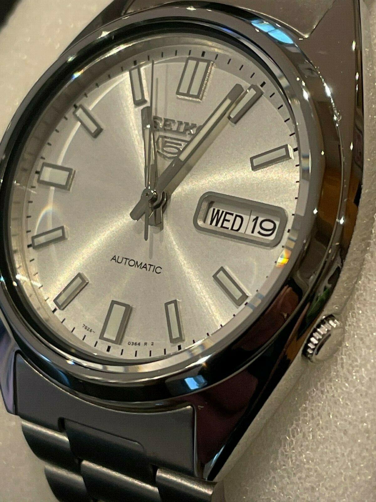 Seiko 5 Automatic 37mm Silver Dial Steel Mens Watch SNXS73K1