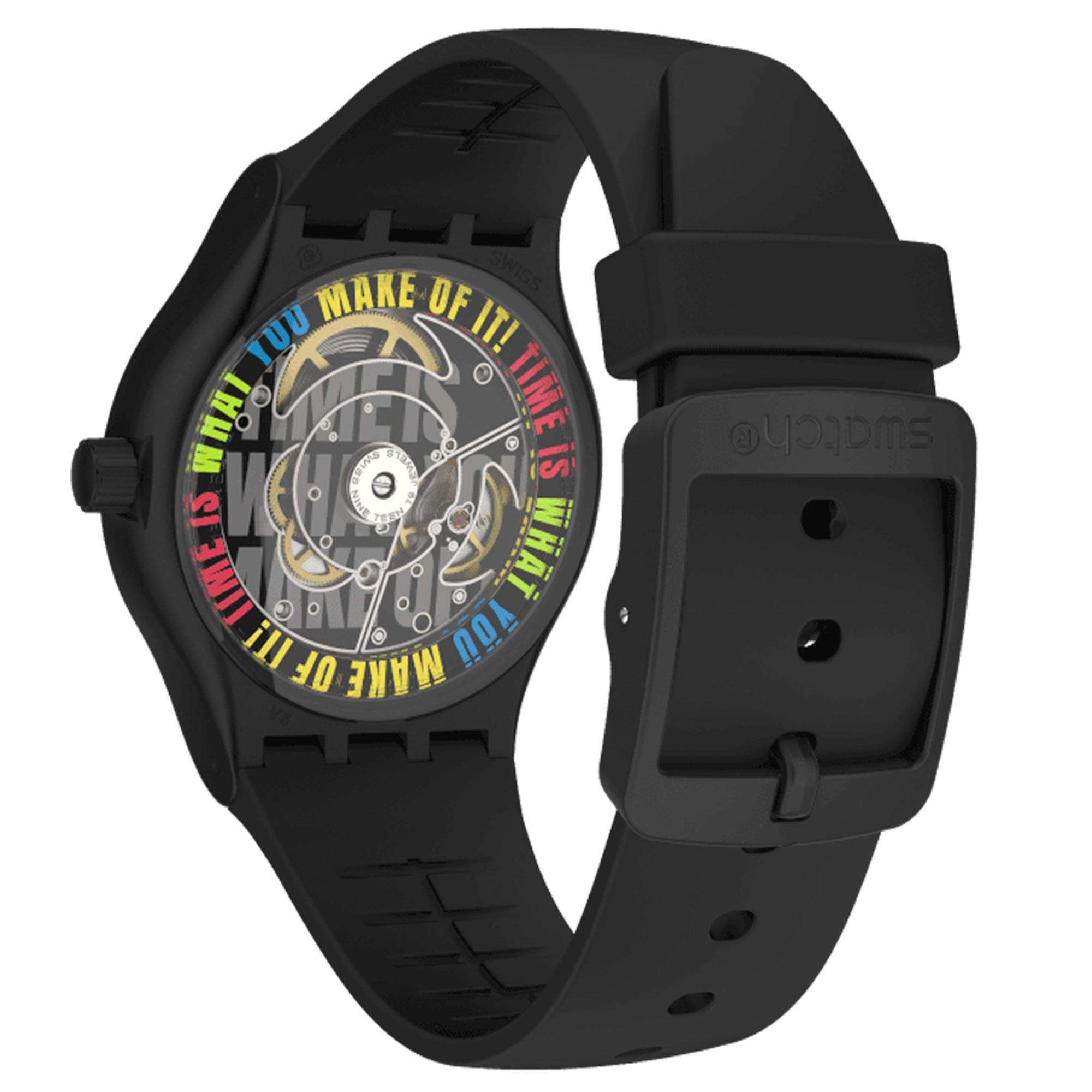 Swatch AM51 Automatic Black Dial Bio Sourced Strap Men's Watch SO30B400