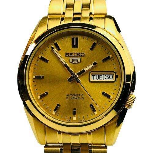 Seiko 5 Automatic Gold Dial Gold PVD Stainless Steel Bracelet Men's Watch SNK366K1