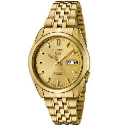 Seiko 5 Automatic Gold Dial Gold PVD Stainless Steel Bracelet Men's Watch SNK366K1