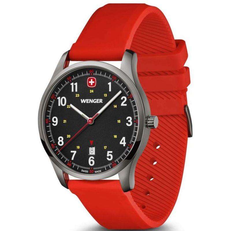 Wenger City Sports Quartz Black Dial & Red Rubber Strap 01.1441.130