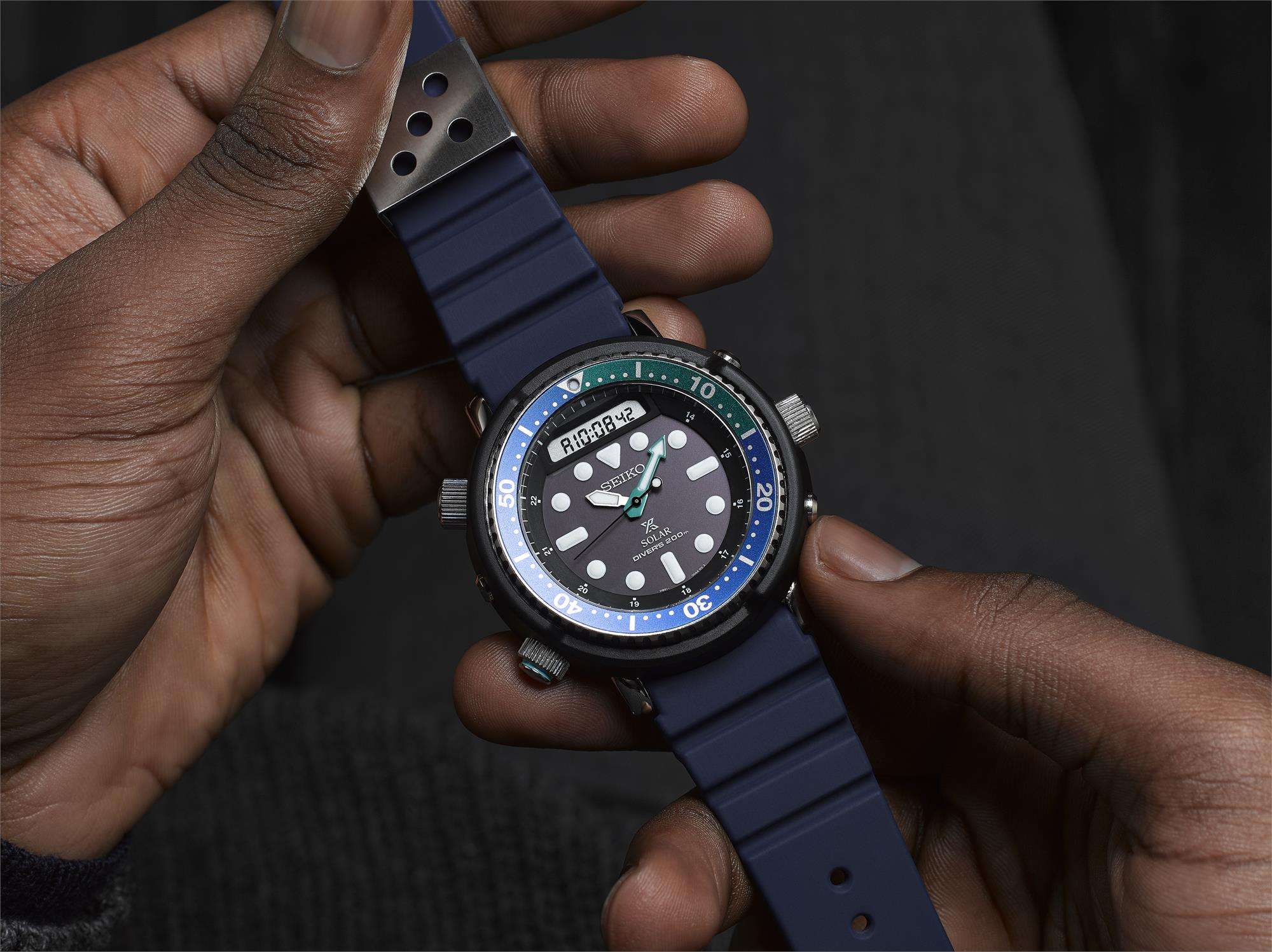 Seiko Prospex Tuna Tropical Lagoon Black Dial Blue Silicone Strap Men's Watch SNJ039P1