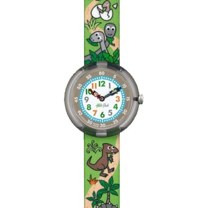 Flik Flak London Flower Pink Plastic Case Blue Textile Strap Kids Girls Watch 32mm FBNP080