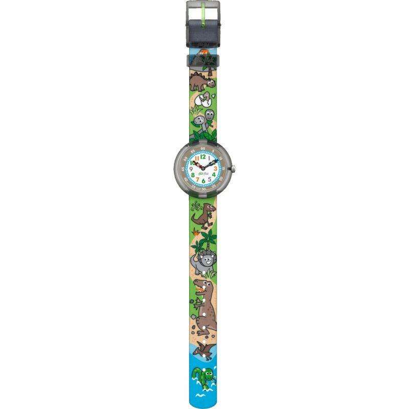 Flik Flak London Flower Pink Plastic Case Blue Textile Strap Kids Girls Watch 32mm FBNP080
