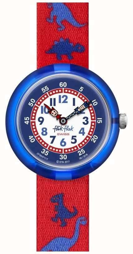Flik Flak Dinosauritos Quartz Two Tone Dial Red Textile Strap Children?s Watch FBNP117