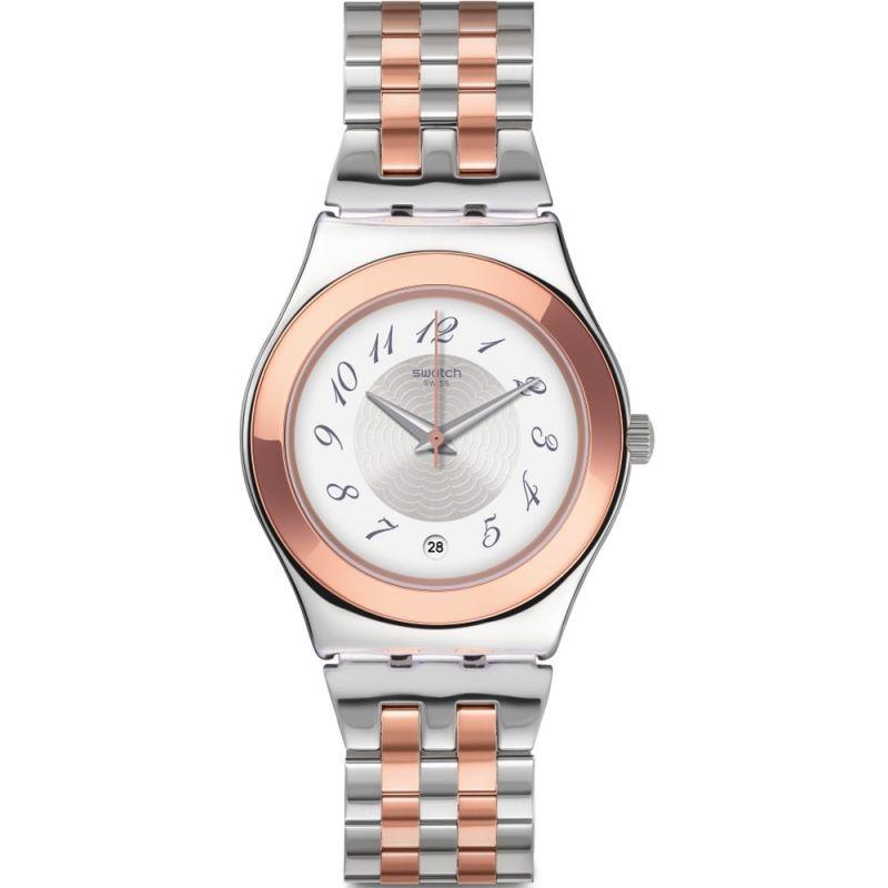 Swatch Irony Medium White Dial Two Tone Stainless Steel Bracelet Ladies Watch YLS454G