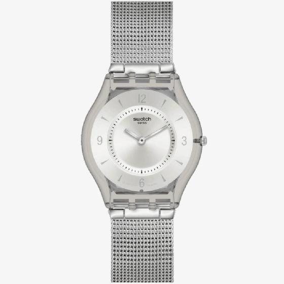Swatch Metal Knit Quartz Silver Dial Milanese Watch SS08M100M
