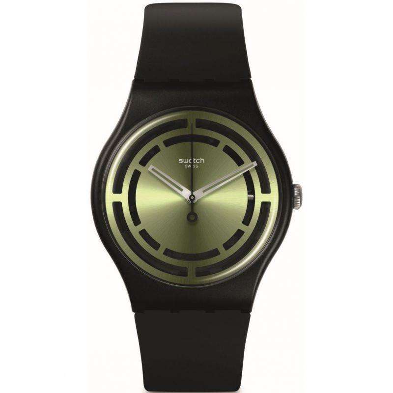 Swatch Leafy Line Green Dial Black Silicone Strap Unisex Watch SO32B117
