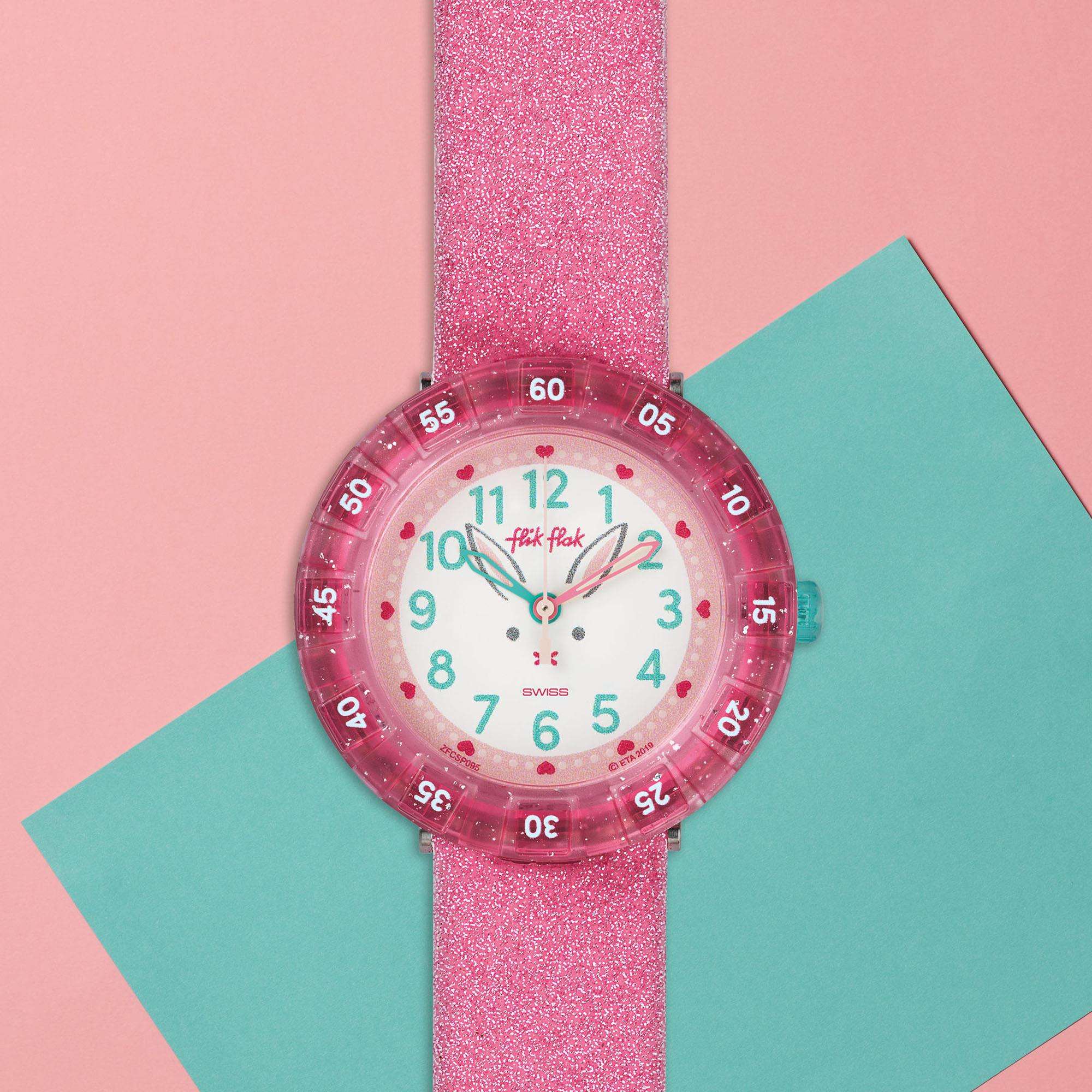 Flik Flak Bunnyaxus Quartz White Dial Pink Silicone Strap Girls Watch  FCSP095