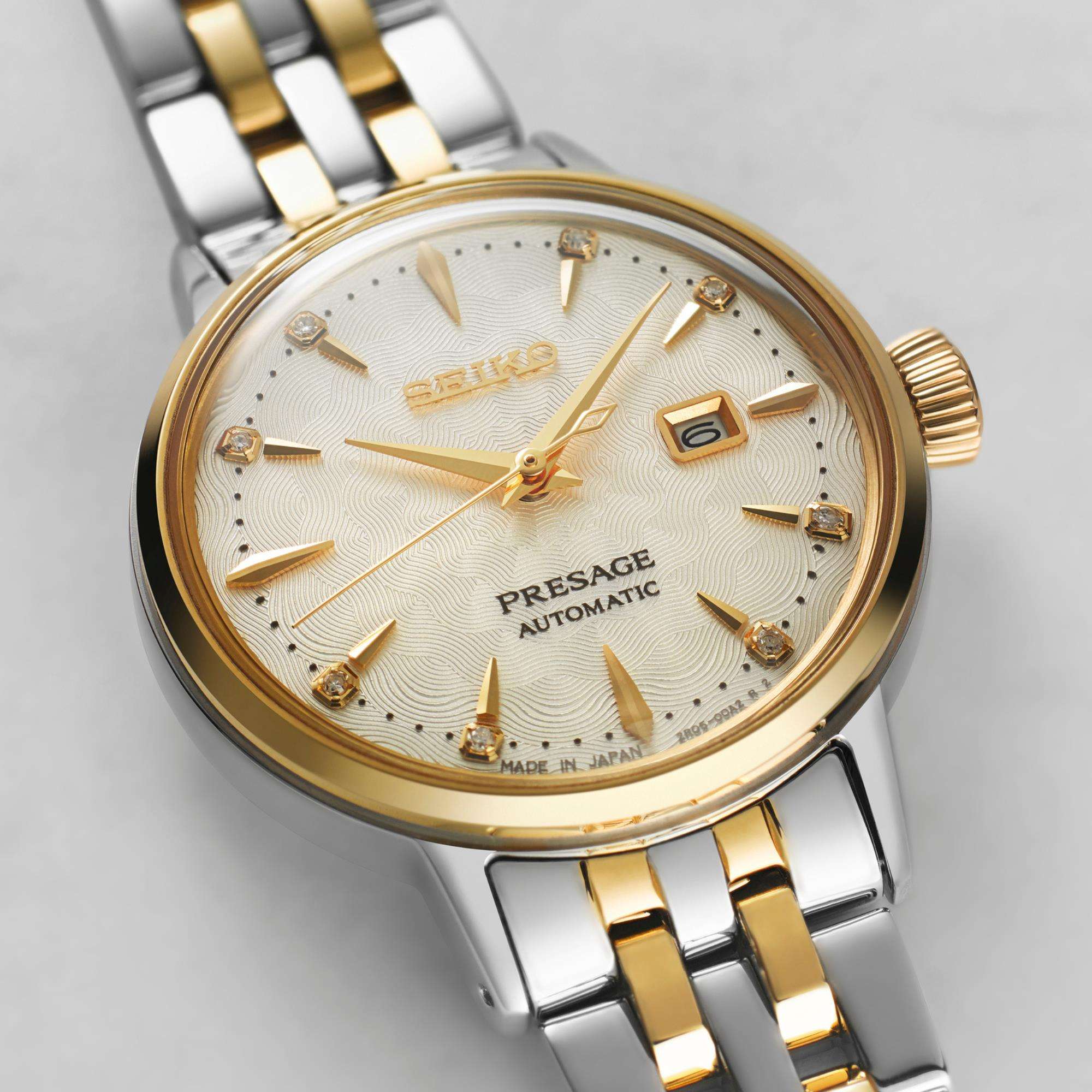 Seiko Presage Cocktail Time ‘White Lady’ Diamond Twist Cream Dial Ladies Watch SRE010J1