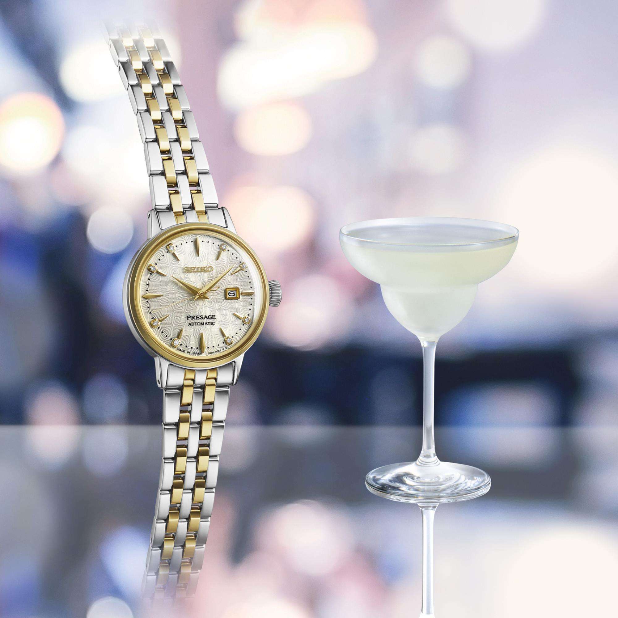 Seiko Presage Cocktail Time ‘White Lady’ Diamond Twist Cream Dial Ladies Watch SRE010J1