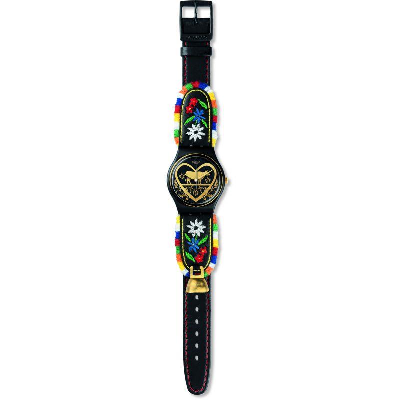 Die Glocke Original Gent Black Dial Black Embroidered Strap Ladies Watch GB285