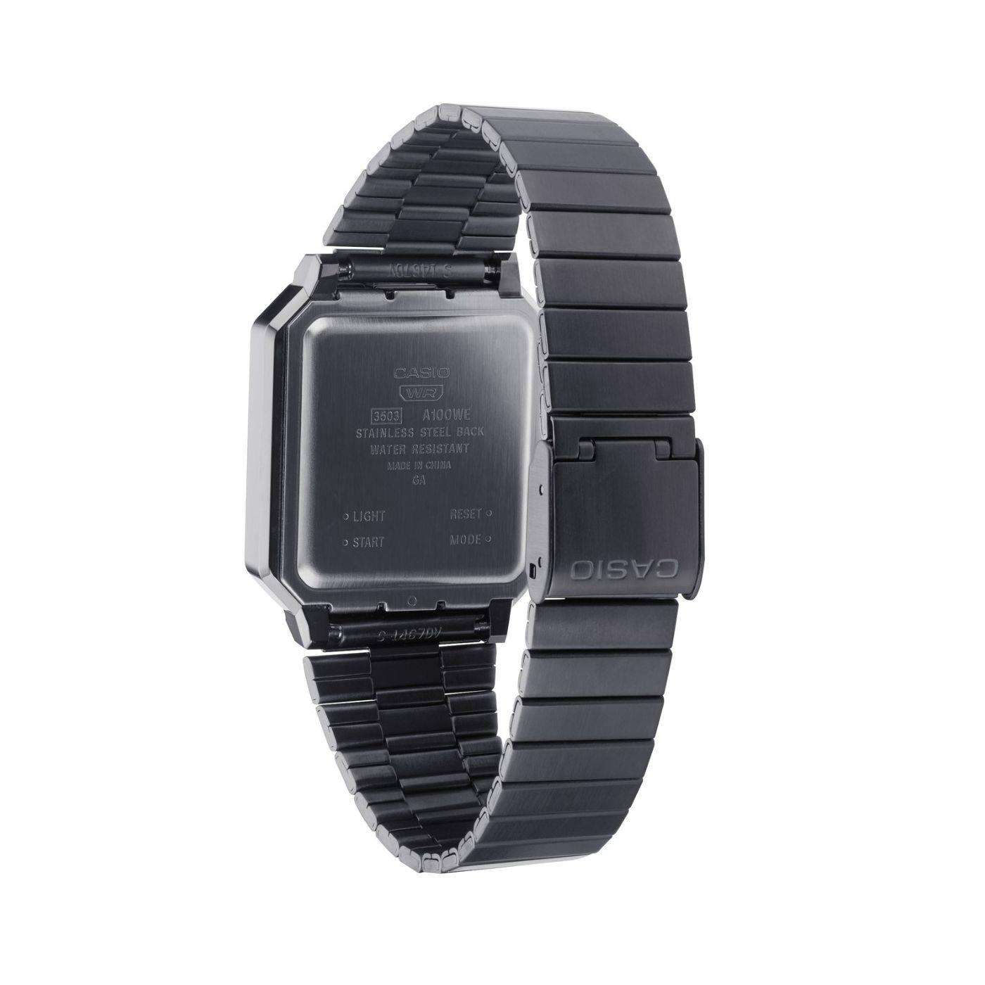 Casio Collection Vintage Edgy Quartz Digital Black/Gunmetal Grey IP Plated Steel Watch A100WEGG-1A2EF