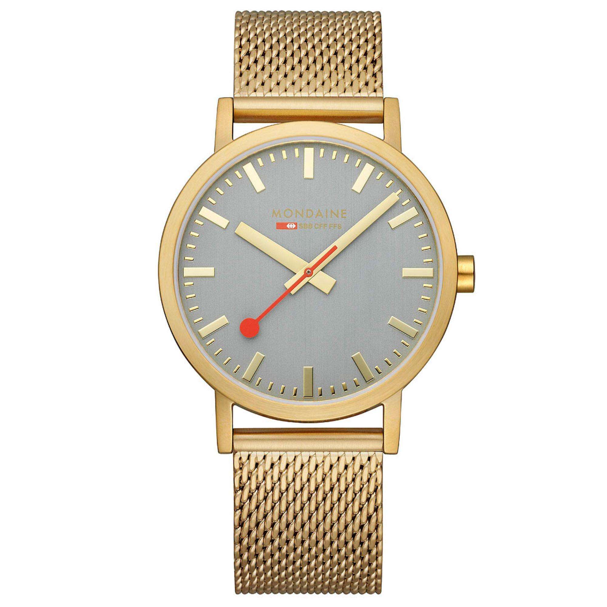 Mondaine Classic Grey Dial IP Gold Mesh Bracelet Unisex Watch A660.30360.80SBM