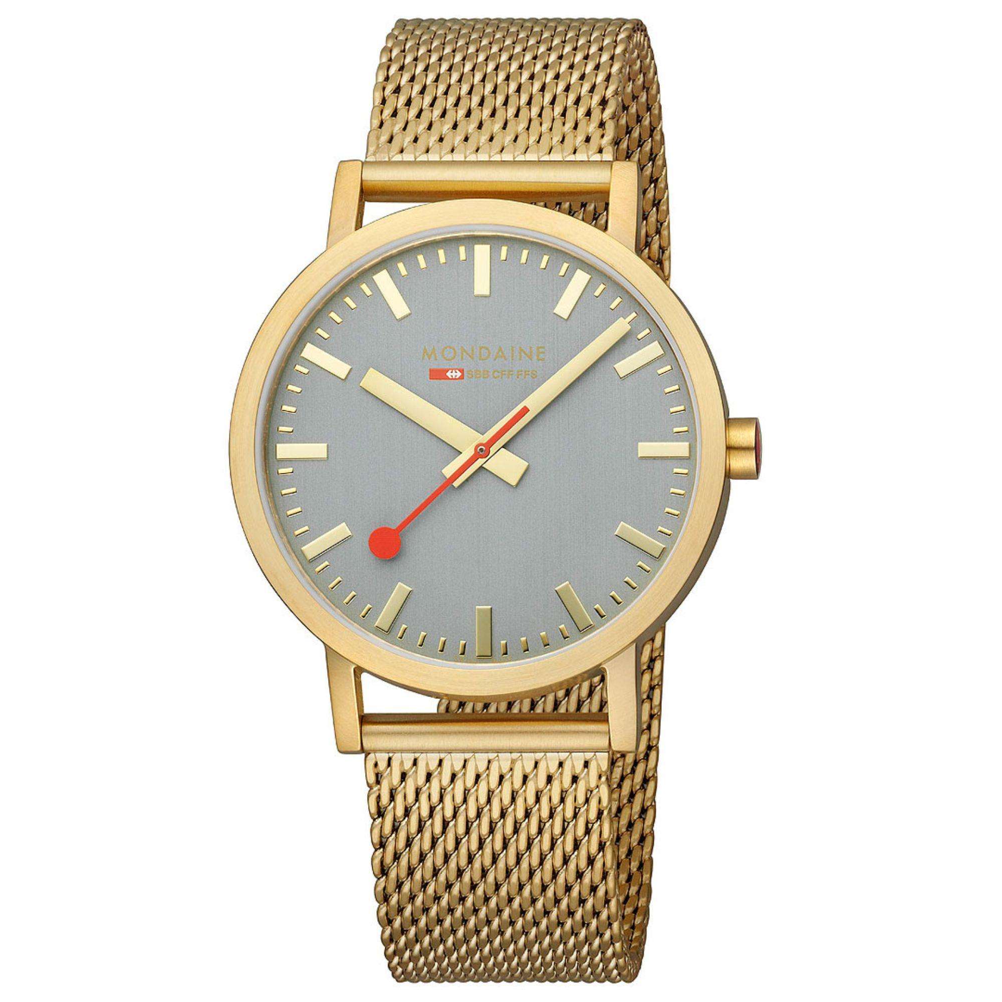 Mondaine Classic Grey Dial IP Gold Mesh Bracelet Unisex Watch A660.30360.80SBM