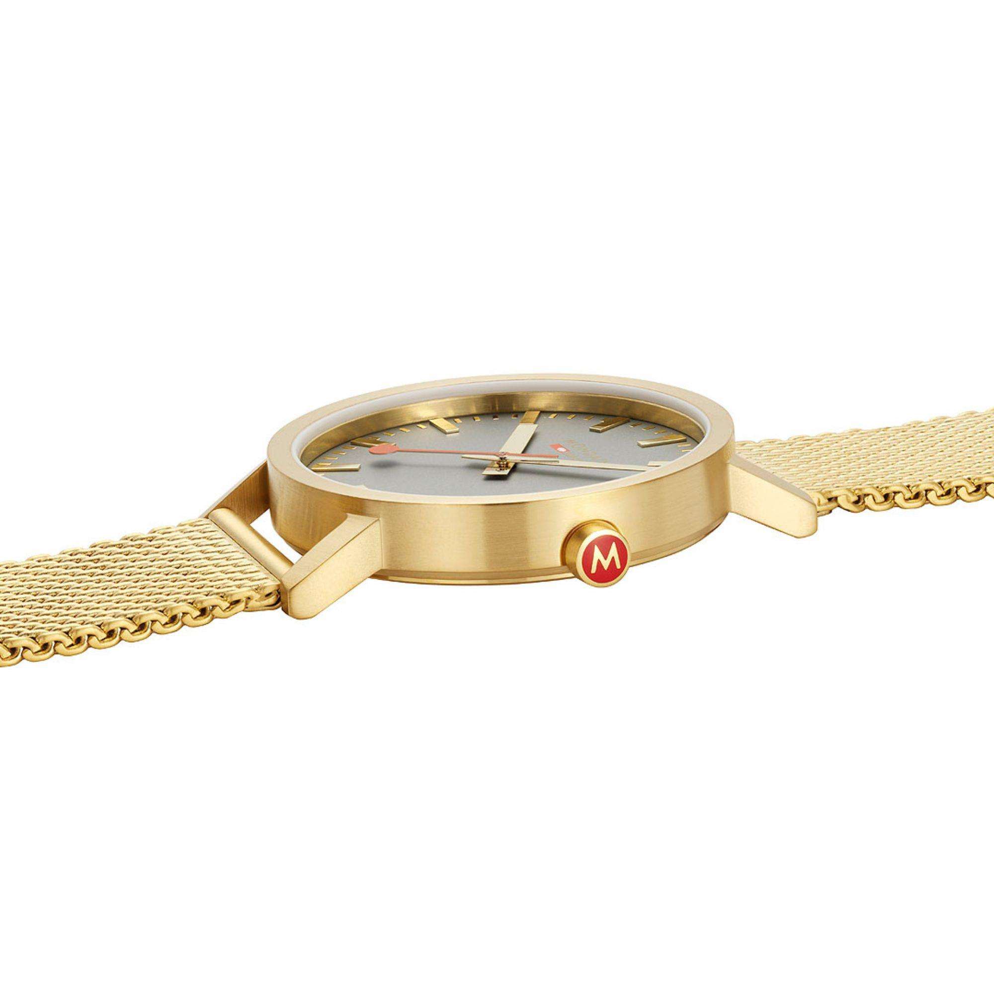 Mondaine Classic Grey Dial IP Gold Mesh Bracelet Unisex Watch A660.30360.80SBM