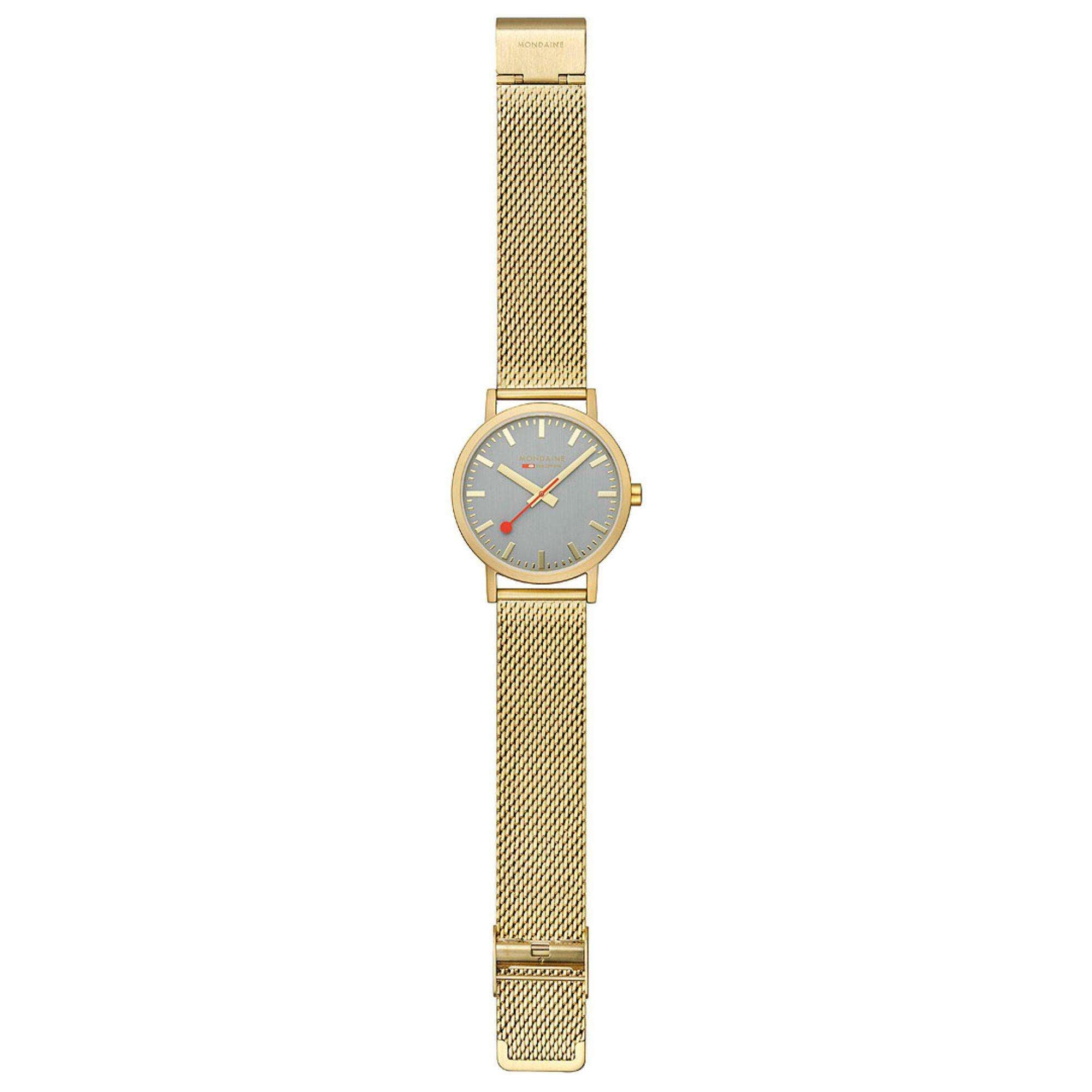 Mondaine Classic Grey Dial IP Gold Mesh Bracelet Unisex Watch A660.30360.80SBM